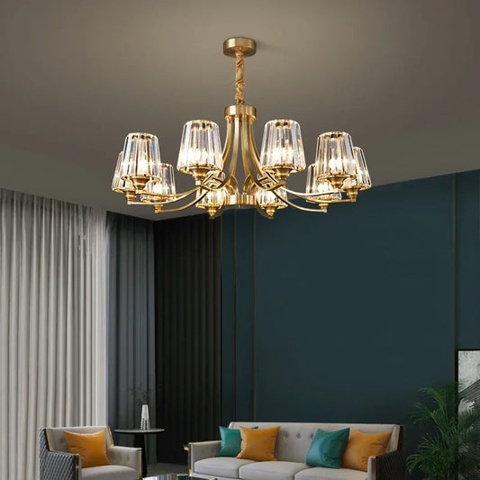 Postmodern Crystal Chandelier for Living Room Bedroom Dining Room Luxury American Copper Pendant Light Home Lighting Fixture