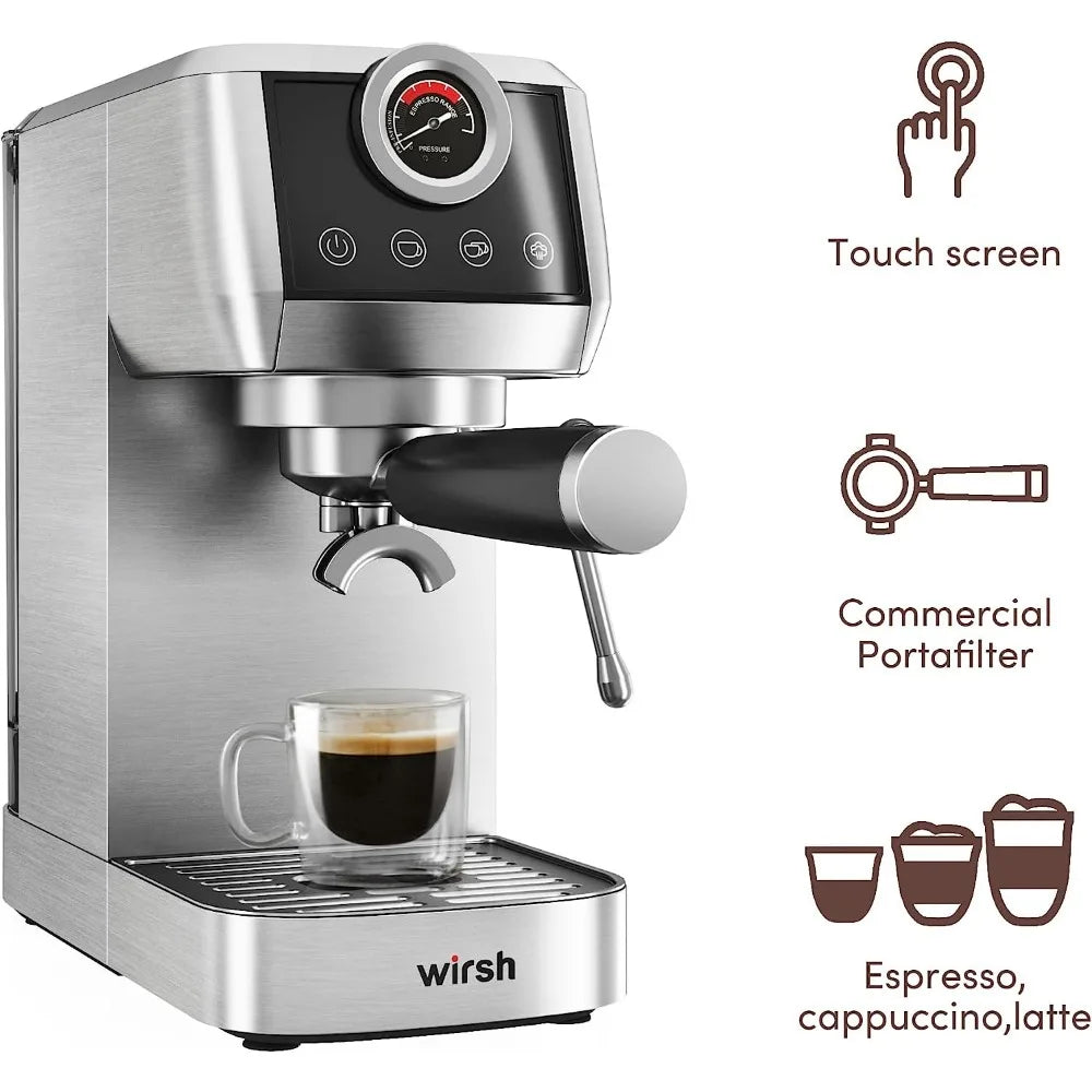 Expresso Coffee Machine with Pressure Gauge, Touch Screen, Full Stainless Steel (Home Barista Plus)