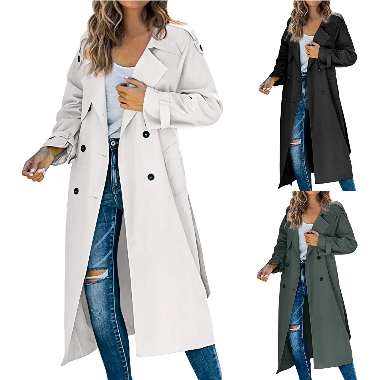 Korean Style Loose Oversized Women's Trench Coat Long Jacket Wind Coat Double-Breasted Lady Windbreaker Autumn Belted Outerwear