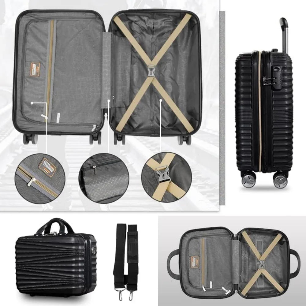 Luggage 5 Piece Sets, Hard Shell Luggage Set Expandable Carry on Luggage Suitcase for Men Women(14/18/20/24/28, Black)