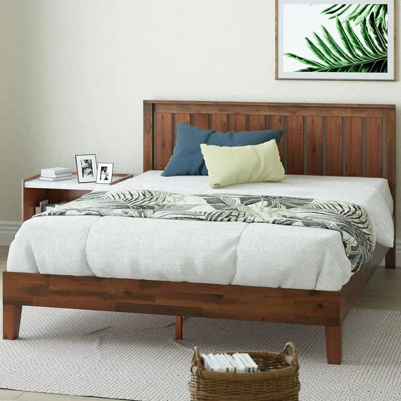 ZINUS Vivek Wood Platform Bed Frame with Headboard Wooden Slat Support No Box Spring Needed Easy Assembly