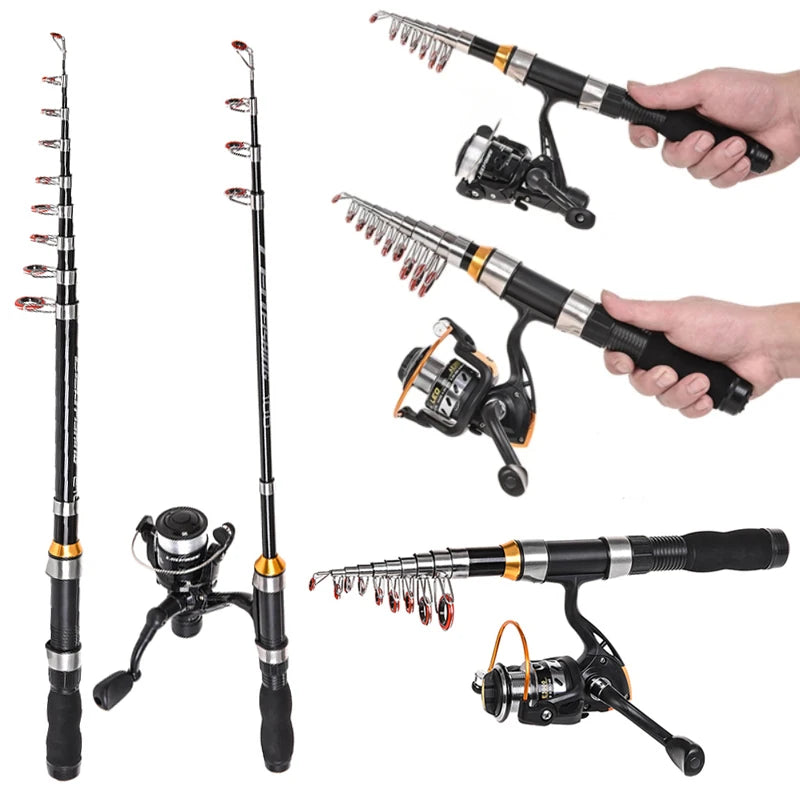 Portable Sea Fishing Rod Pole Carbon Fiber 1.8/2.1/2.4/2.7/3.0m Telescopic Spinning Reel Fish Tackle Fishing Rods Accessories