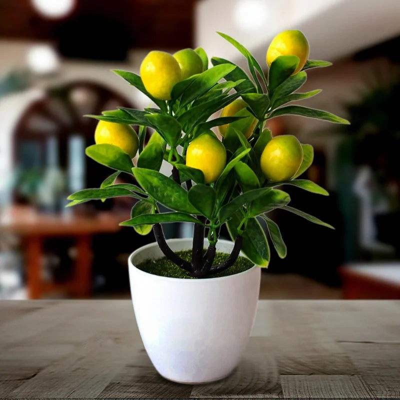 19cm*24cm Simulated Lemon Tree Artificial Potted Flowers Fake False Plant Outdoor Yard Garden Home In Pot Decor Kumquat Tree