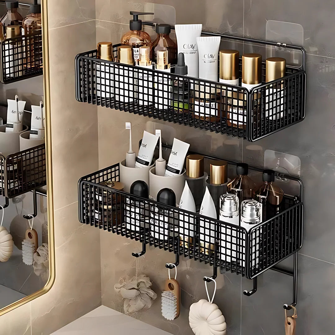 Bathroom Organiser Multifunctional Toiletries Organiser No-Punch Bathroom Shelf Bathroom Kitchen Wall Mount Storage Rack