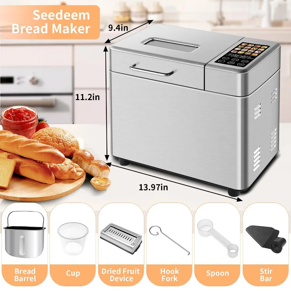 2023 New 2.2LB Stainless Steel Bread Maker with Fruit and Nut Dispenser