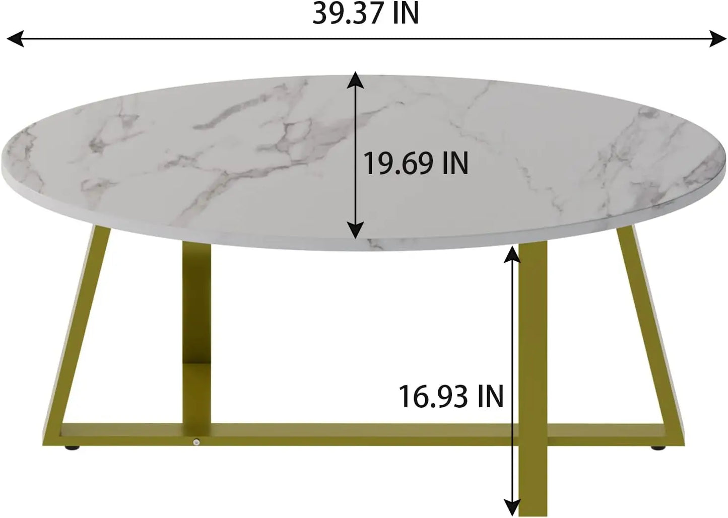 Wolawu Oval Faux White Marble Coffee Table Wooden Gold Elliptic Modern Side End Table for Coffee Dinning Living Room Kitchen, Sm