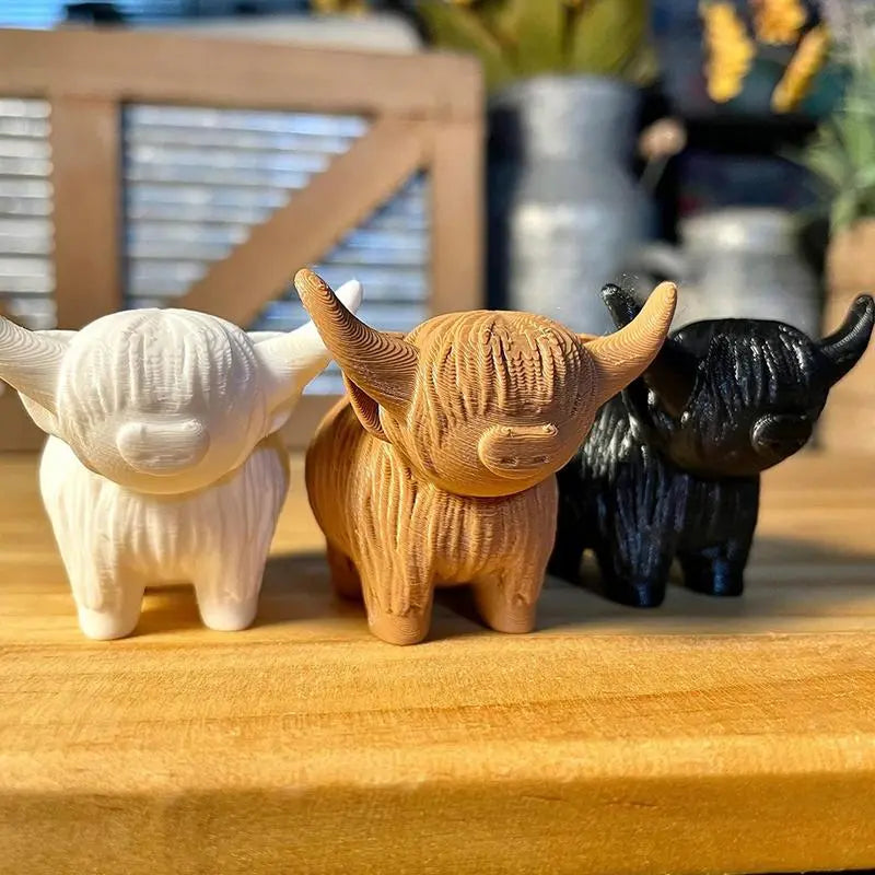 Highland Cow Figurine Highland Cow Sculpture Scottish Highland Cow Toy 3D Printed Artifact Cow Figurines Home Decor Calf Toy Cow