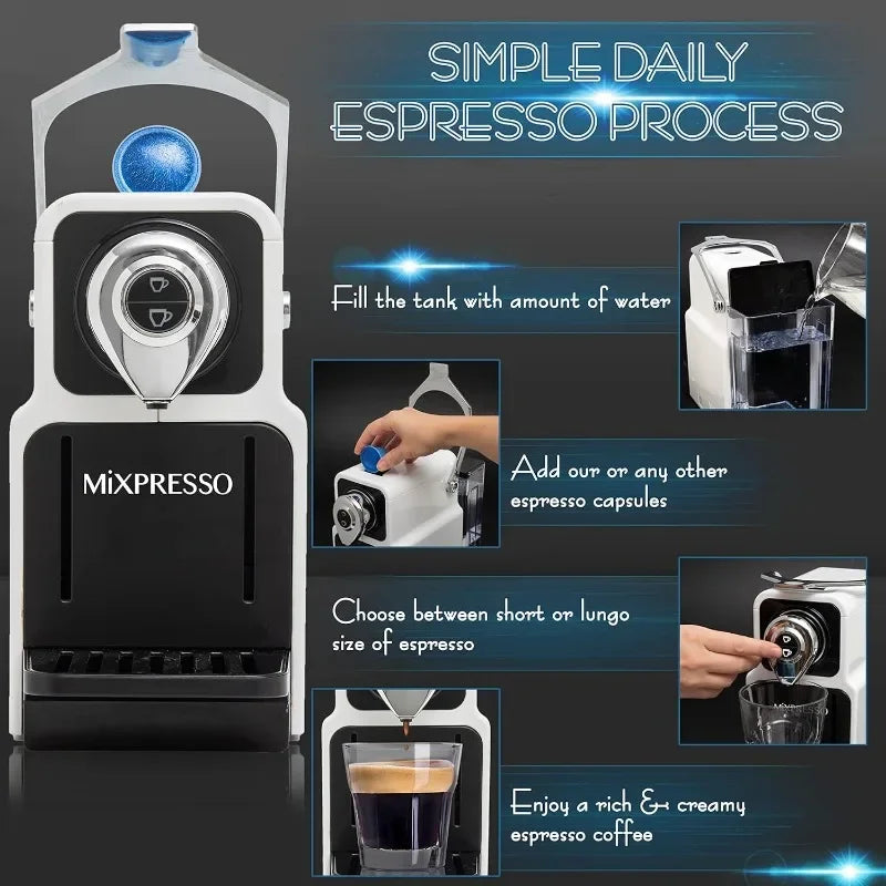 Mixpresso Espresso Machine for Nespresso Compatible Capsule, Single Serve Coffee Maker Programmable Buttons for Espresso Pods