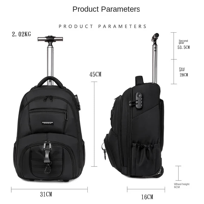 18 inch Travel Trolley Bag With Wheels Men Rolling Luggage Wheeled Backpack Business Trolley Backpack Suitcase Carry On Luggage