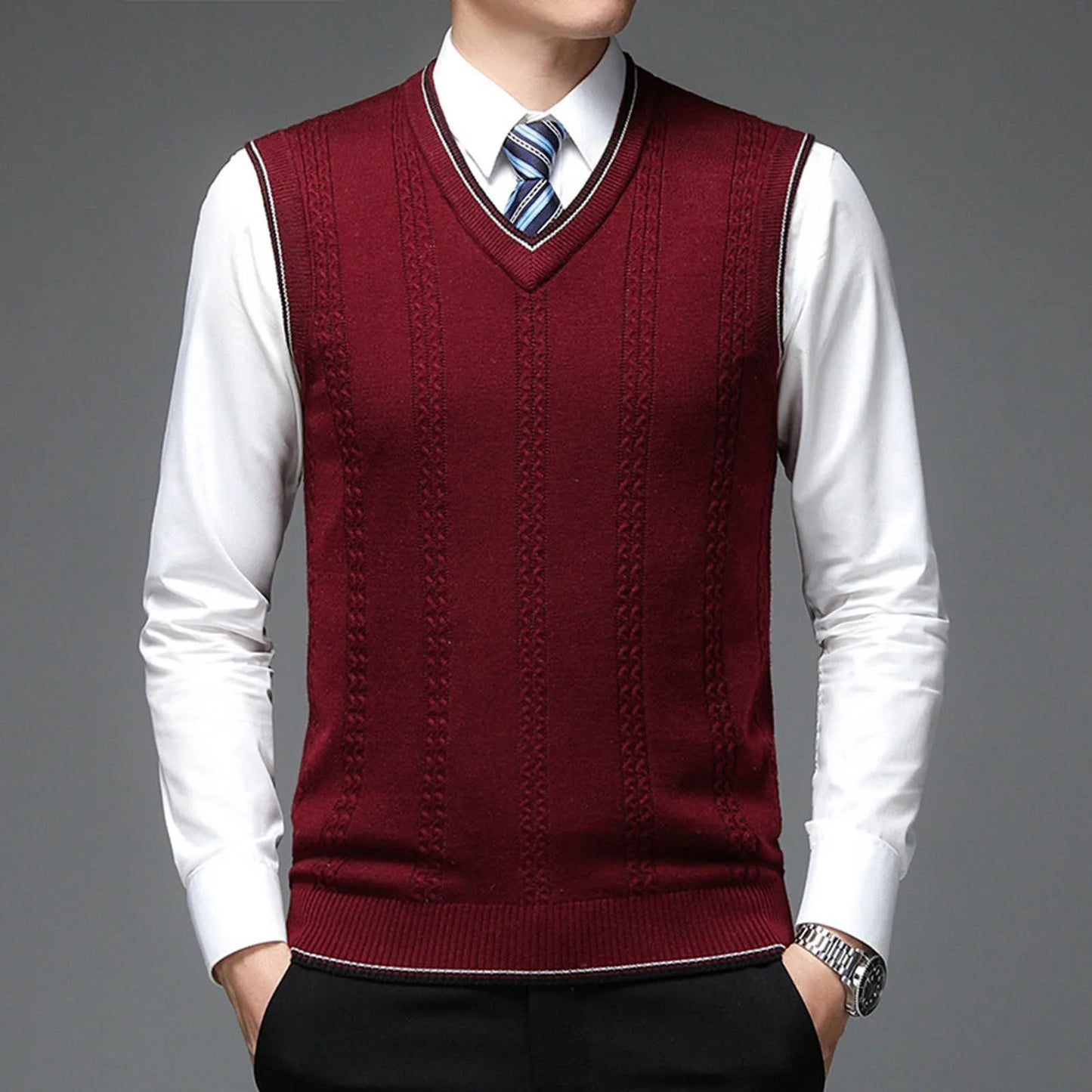 Jacquard V Neck Sleeveless Vest For Mens Fashion Casual Plaid Shirt Sleeveless Sweater Waistcoat Knitwear Korean Fashion Jumpers