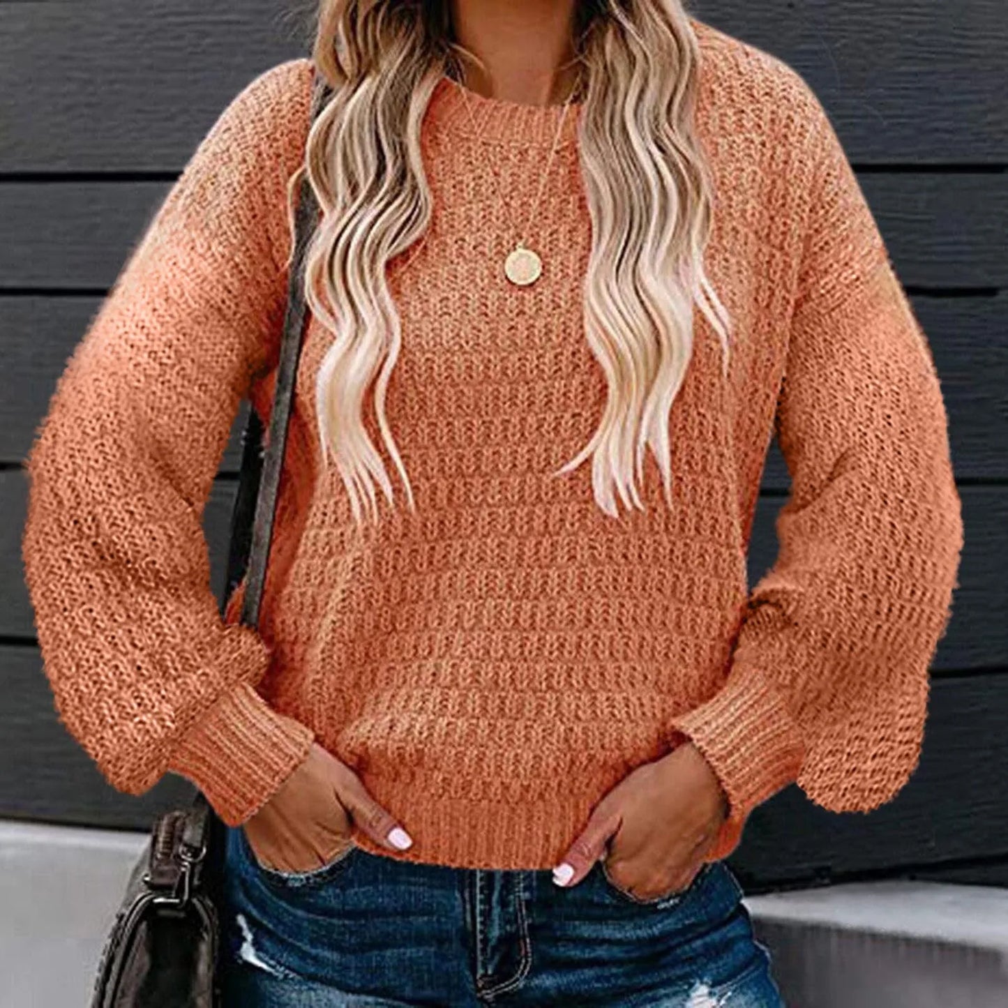 2023 Autumn Winter Women’s Sweater Fashion Casual Oversized Jumper Female Solid Color O-Neck Pullover Sweaters Loose Knitwear