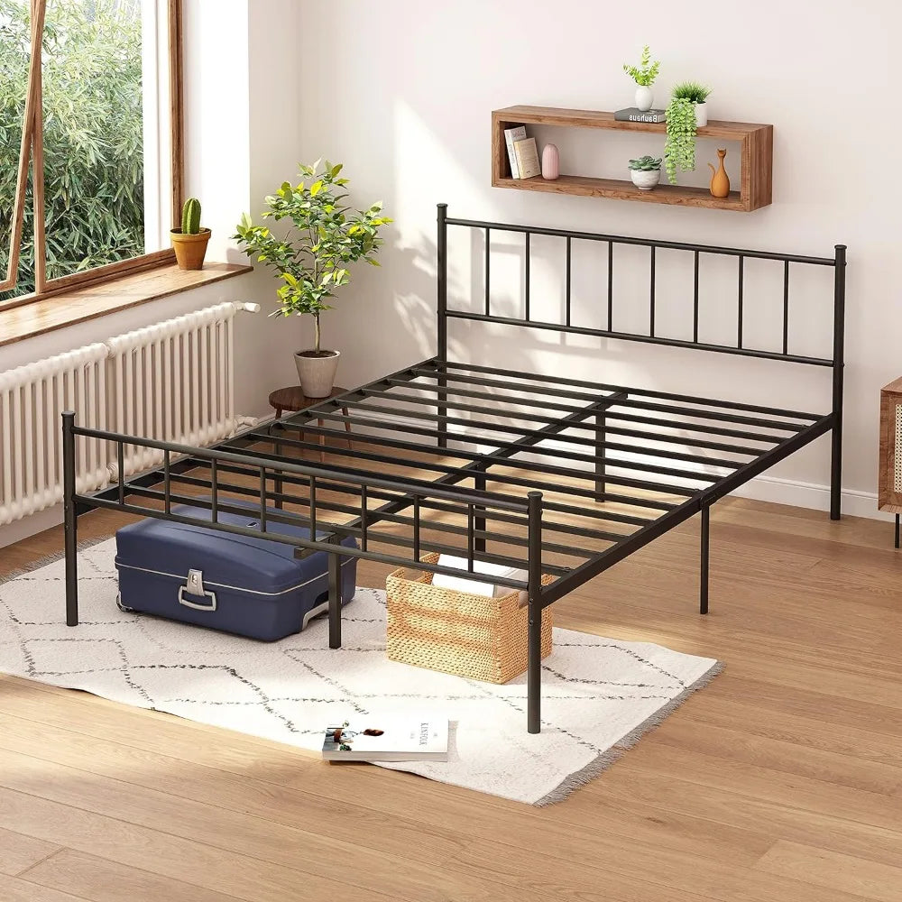 Full Size Metal Platform Bed Frame with Heavy Duty Steel Slat Support,14" Height Easy Assembly Mattress Foundation,Black Beds