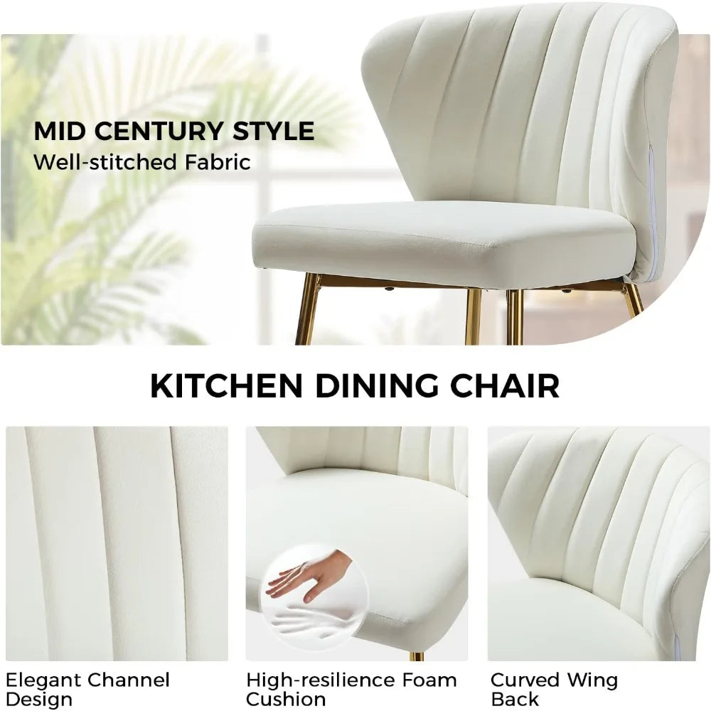 Velvet Dining Chair Modern Small Vanity Chair with Back Metal Legs Elegant Tufted Armless Accent Chair Living Room, Ivory