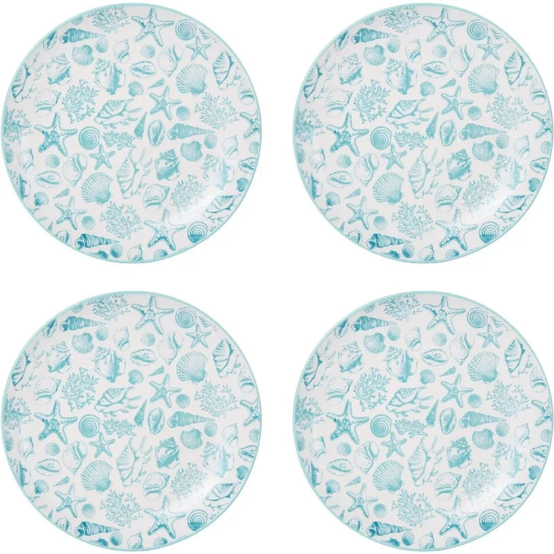 Venice 16-Piece Stoneware Dinnerware Set, Service for 4, Aqua/White -