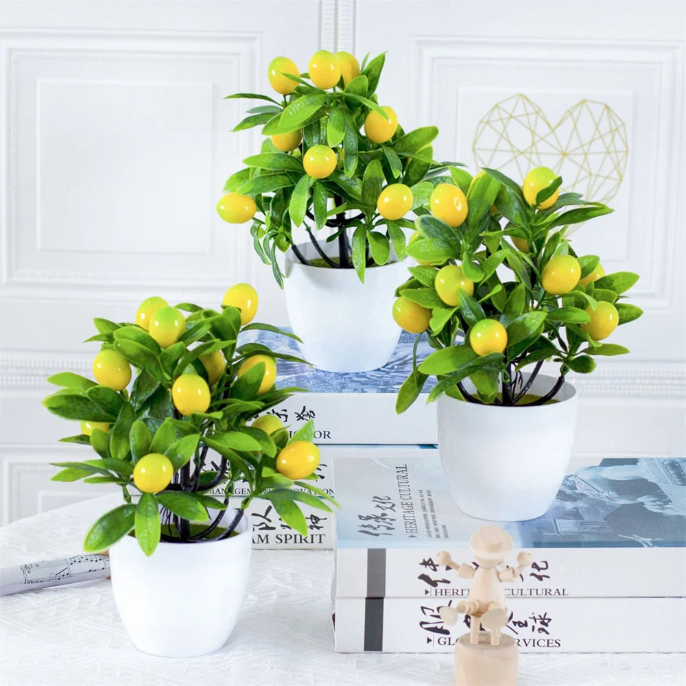 19cm*24cm Simulated Lemon Tree Artificial Potted Flowers Fake False Plant Outdoor Yard Garden Home In Pot Decor Kumquat Tree