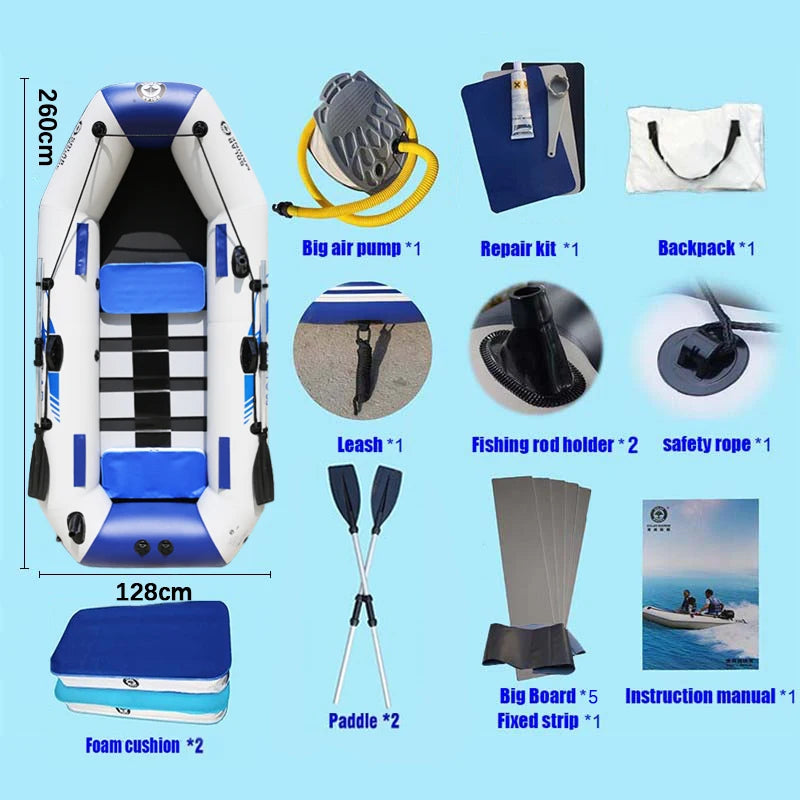 Solar Marine 8.5ft 3 Person Fishing Boat Family Entertainment Inflatable Kayak Slat Floor Boot Canoe with Accessories