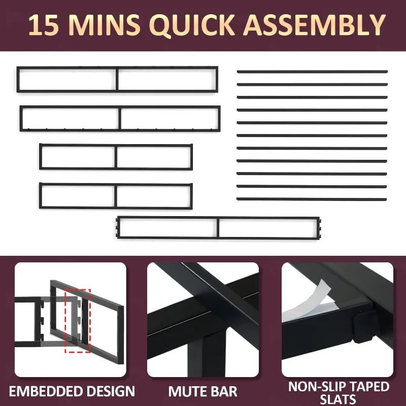 Bilily 10 Inch Queen Bed Frame with Steel Slat Support, Low Profile Queen Metal Platform Bed Frame Support Mattress Foundation