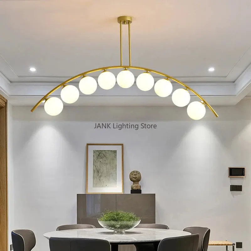 Modern Bridge Design Glass Ball Led Pendant Lamp Restaurant Living Room Kitchen Bedroom Gold Chandelier Minimal Decorative Light