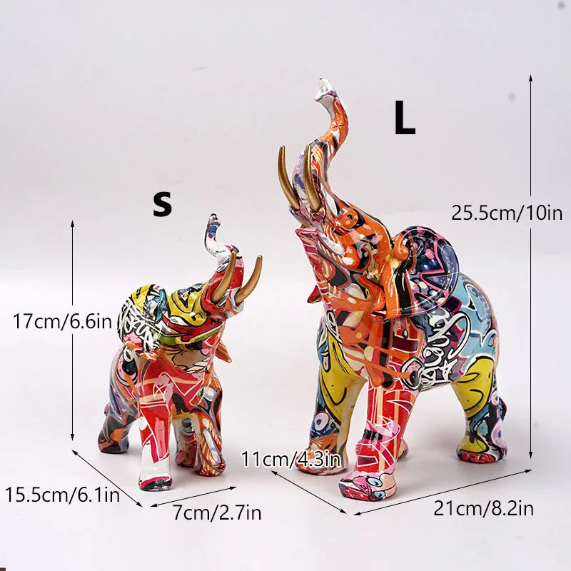 Vilead Graffiti Elephant Sculpture Resin Animal Statue Modern Pop Street Art  Figurines Home Living Room Decoration Interior