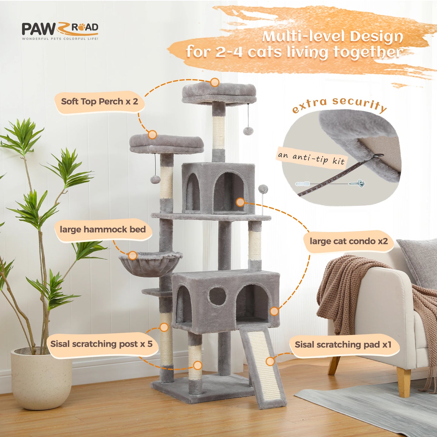 Speedy Pet Multifunctional Chair Creative Cube House with Scratching Removable Pad Cushions Pet Activity Cat Tree with Ball