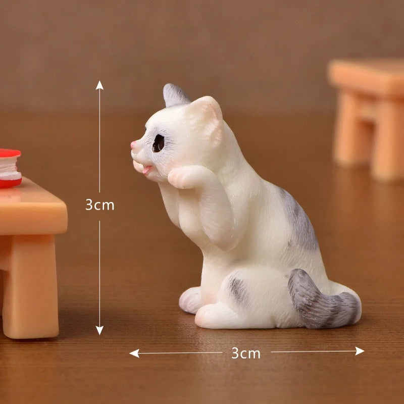 Cute Figurines Miniature Cartoon Animal Cat Resin Ornament Micro Landscape Kawaii Desk Accessories For Decoration Home Kids Gift