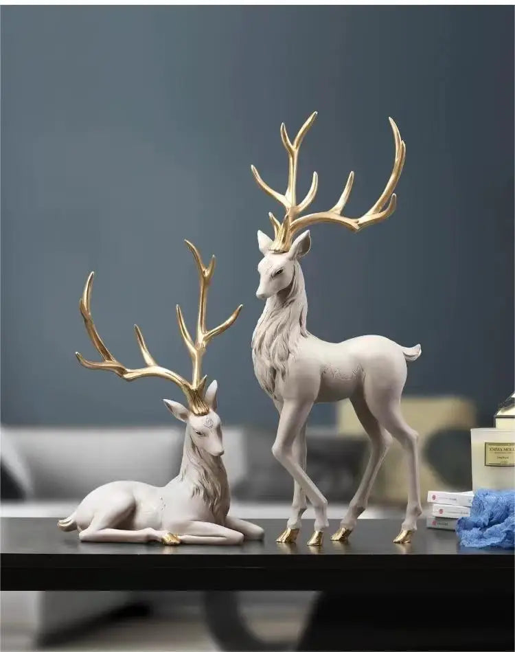 High-End Deer Statue Reindeer Statue Resin Elk Sculpture Living Room Luxury Home Decor Nordic Desktop Accessories New