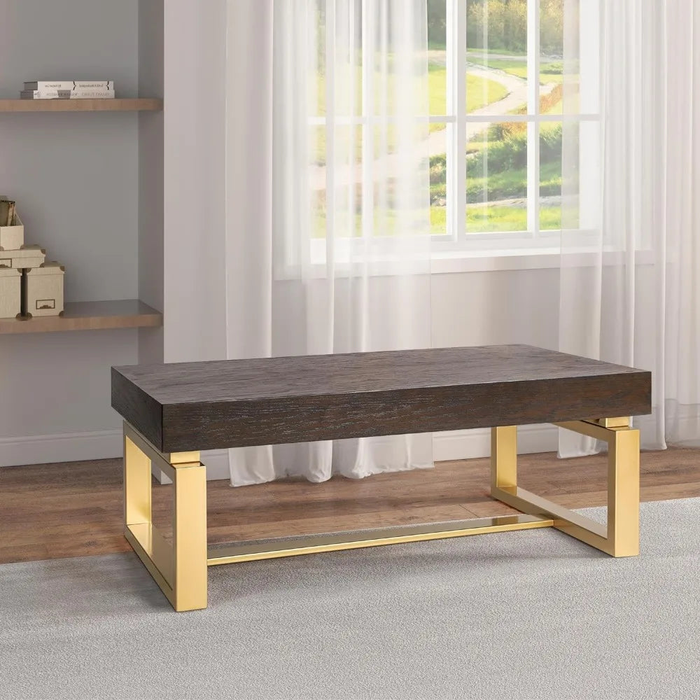 Coffee Tables for Living Room, Modern Farmhouse Rectangle Wood Tabletop with Gold Legs, 42”L, Effortless Assembly Free Shipping