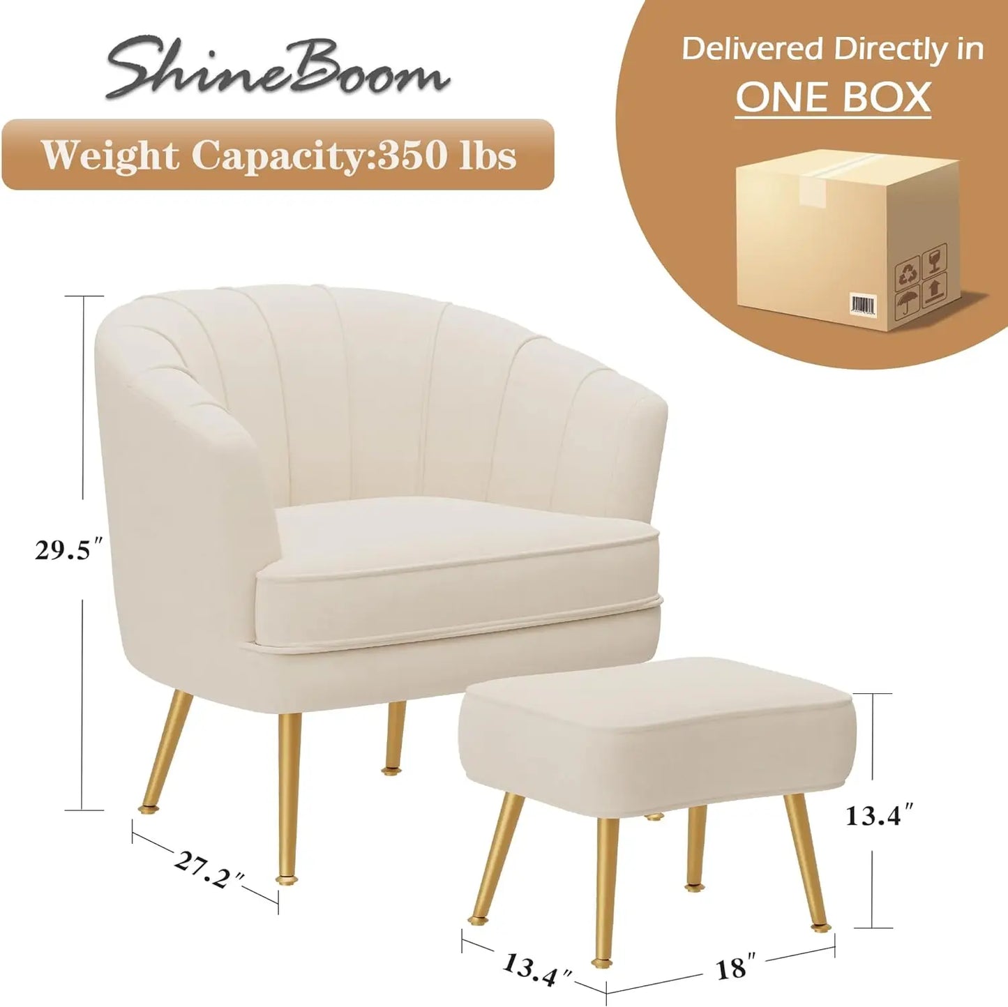 SHINEBOOM Velvet Accent Chairs with Ottoman for Living Room Bedroom Office Leisure Upholstered Single Sofa Chair Arm Chair Comfy