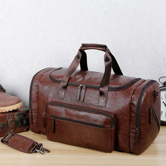 Large Capacity Business Men Travel Handbags Retro PU Leather Travel Luggage Pack Outdoor Shoulder Travel Bag For Male