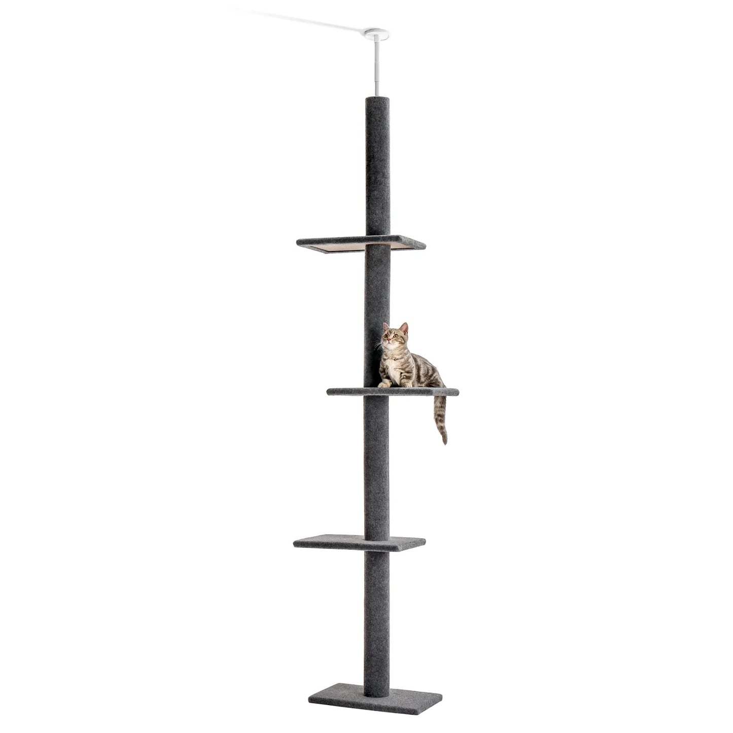 Cat Tower 4-Tier Floor to Ceiling Cat Tree Adjustable Tall Cat Climbing Tree Featuring with Sisal-Covered Scratching Posts