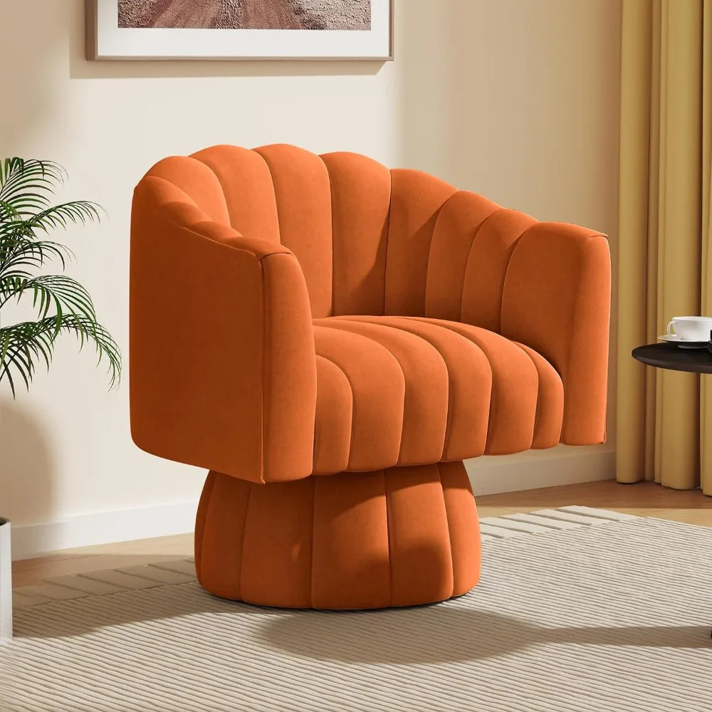 Mid Century 360 Degree Swivel Cuddle Barrel Accent Sofa Chairs, Round Armchairs with Wide Upholstered Living Room Chairs