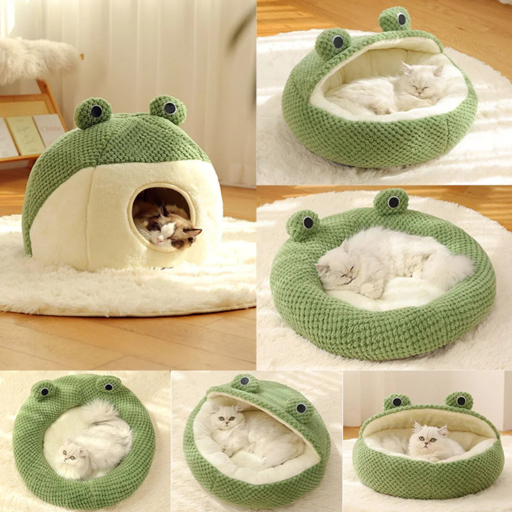 Dog Warm Bed Plush Round Frog Pad Pet Winter Snooze Nest Dog Deep Sleep Cushion Comfortable Kennel Puppy House Cat Accessories