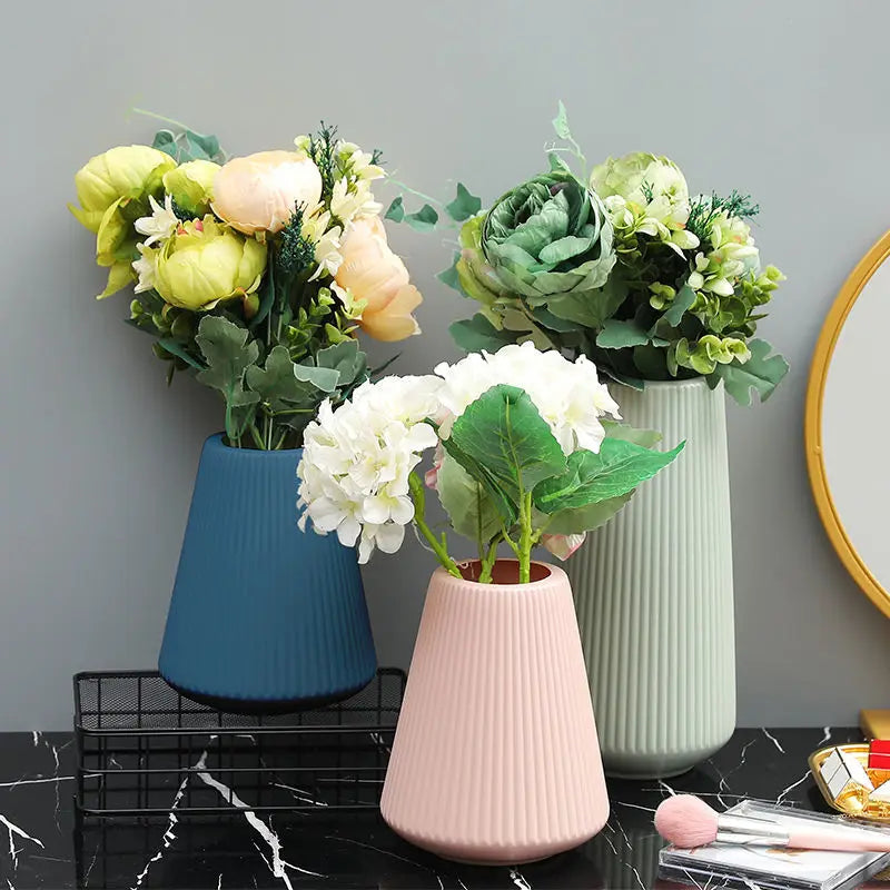 Morandi Plastic Vase Living Room Decoration Ornaments Modern Origami Plastic Vases for Flower Arrangements Home Decoration