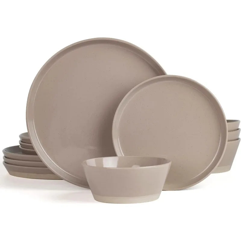 Saturn Dinnerware Sets, 12 Piece Dish Set, Plates and Bowls Sets for 4, White