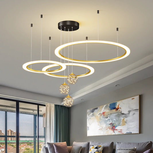 Remote Dimming Modern Chandeliers For Living Room Dining Bedroom Pendant Lamps Gypsophila Decor Lustre Round Rings Droppshiping