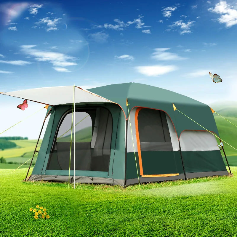 Double Layers Outdoor Camping and Tourist Tent, Rainproof Sunscreen, Luxury Pergola, Medium Size, 1Sleeping Room, 1Hall