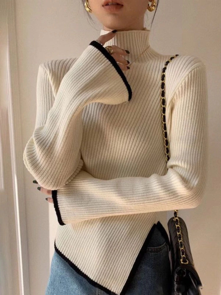 Pullover Women Sweater Long Sleeve Top Autumn Winter Knitwears Turtleneck Sleeve Slim Clothes Casual Street Wear Women's Jacket