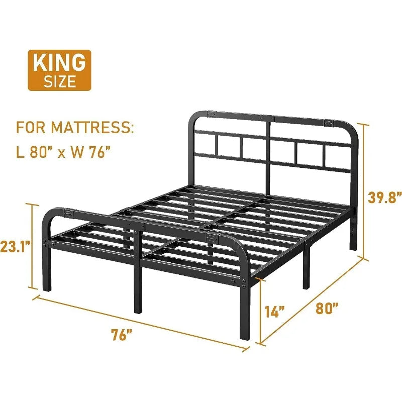 Size Metal Bed Frame with Headboard and Footboard 14 Inch High, Heavy Duty Steel Slats with 3000lbs Suppot