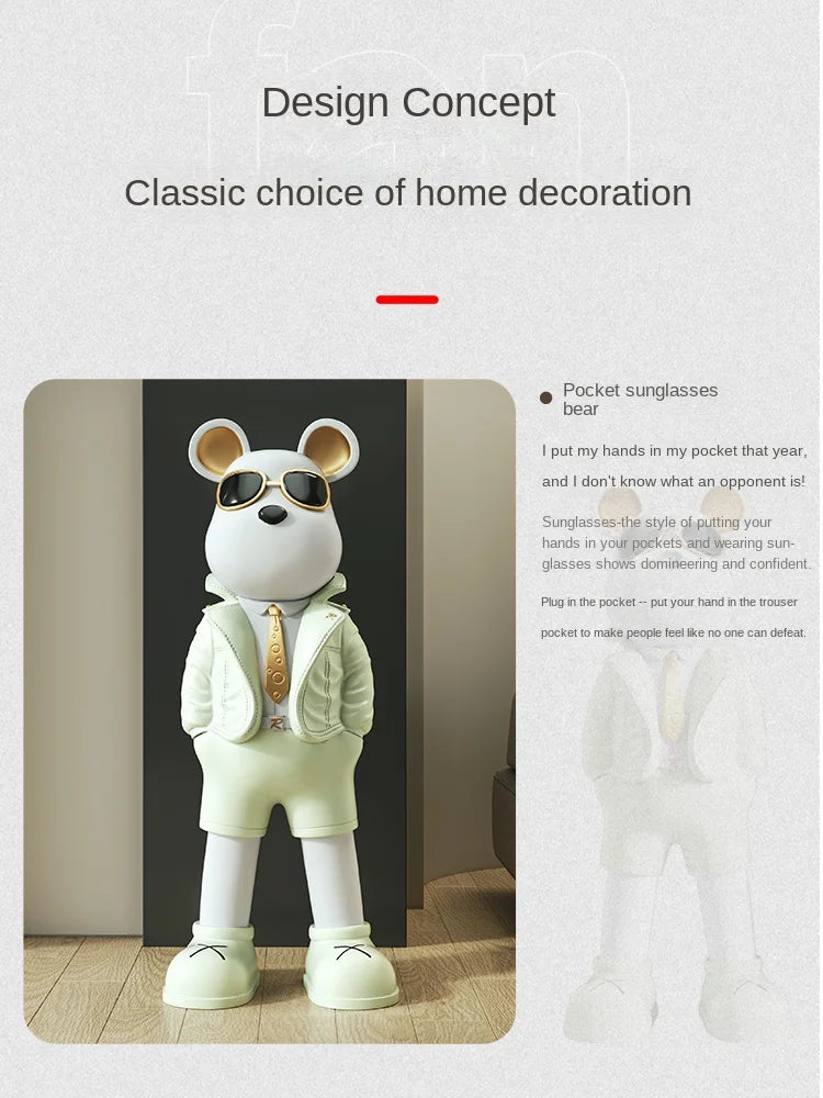 73cm Cool Bear Statue Resin Crafts Animal Figurines Nordic Creative Home Decor Large Welcome Sculpture Living Room Decorative