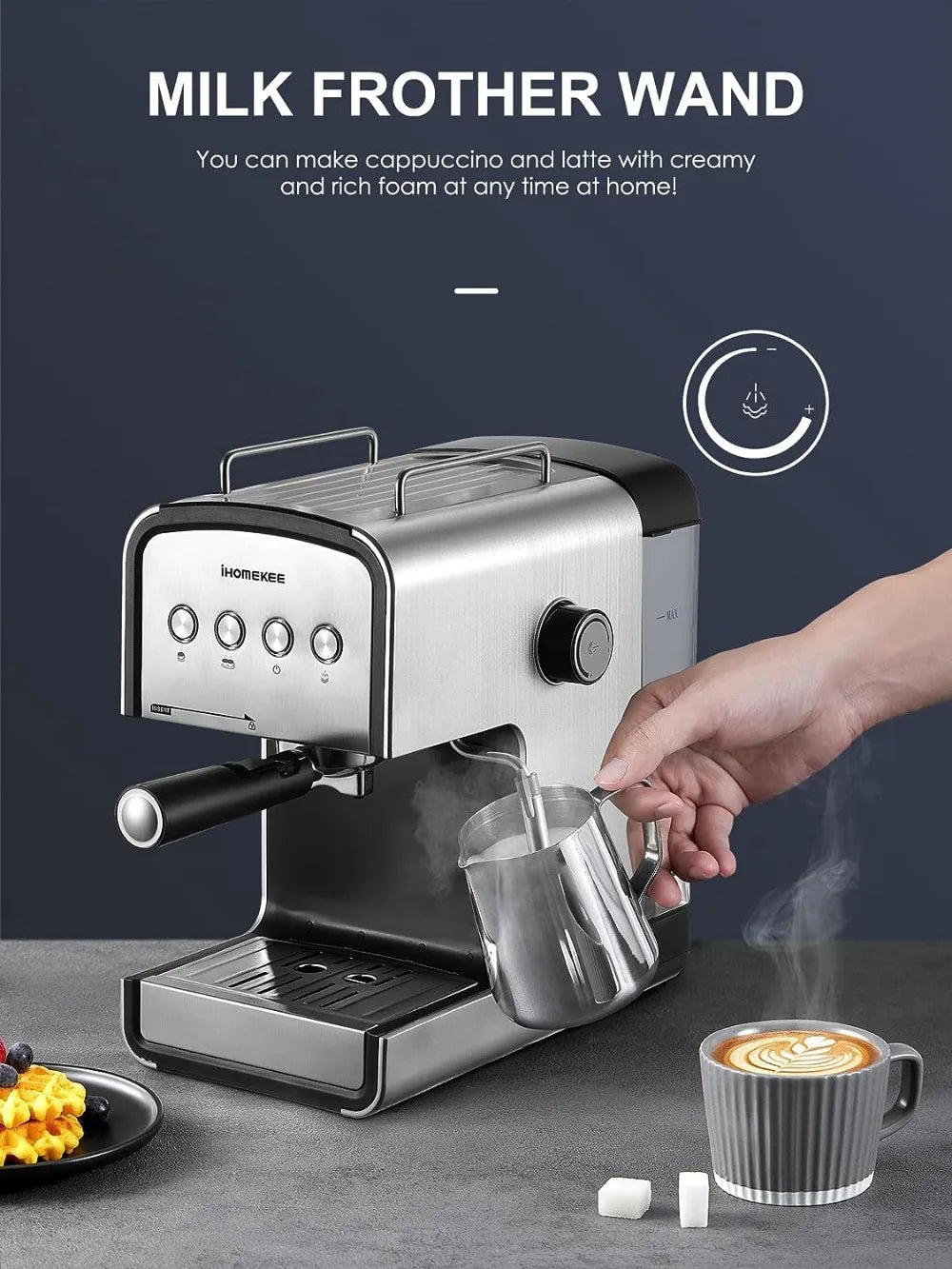 Ihomekee Espresso Machine 15 Bar, Coffee Maker for Cappuccino and Latte Maker with Milk Frother Steam Wand Coffee Machine