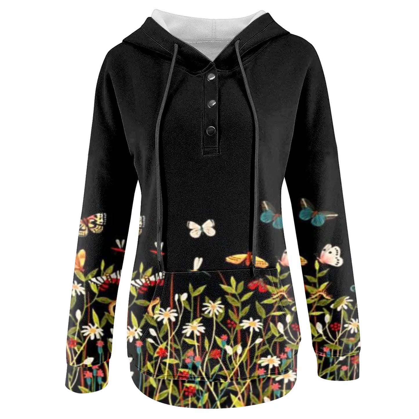 Women Zip up Hooded Sweatshirt Women Ladies Casual Fall Winter Pocket Floral Print Long Women Zip up Hooded Sweatshirt Women