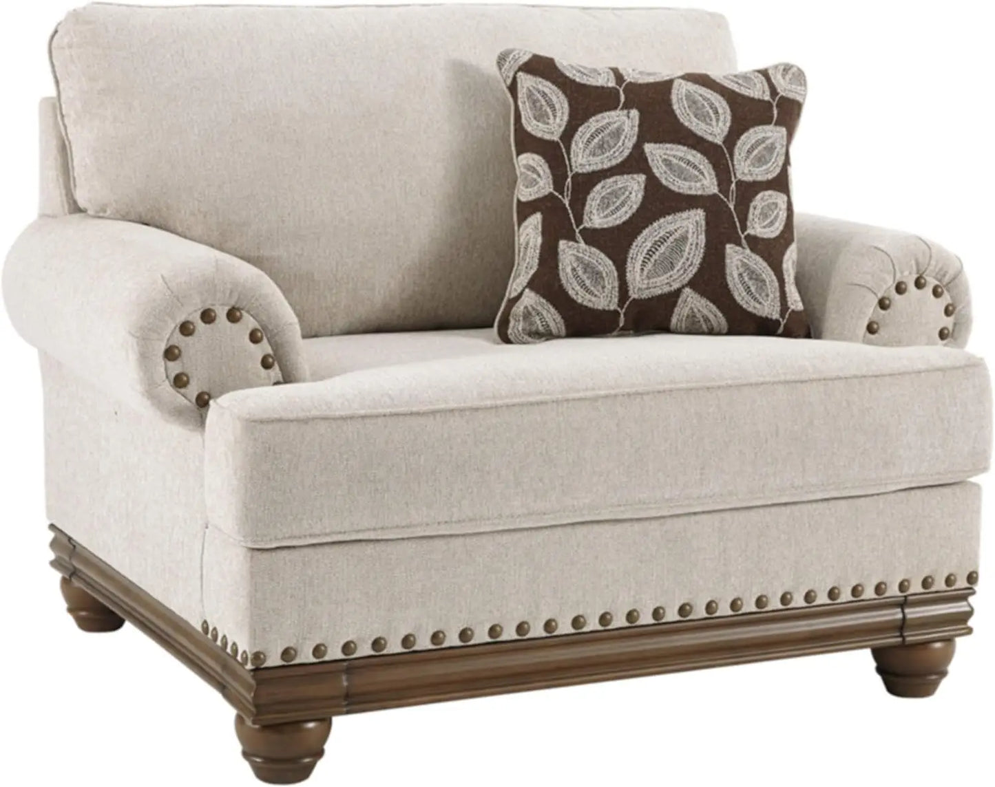 Signature Design by Ashley Harleson Modern Farmhouse Chair and a Half with Nailhead Trim and Accent Pillow, Beige