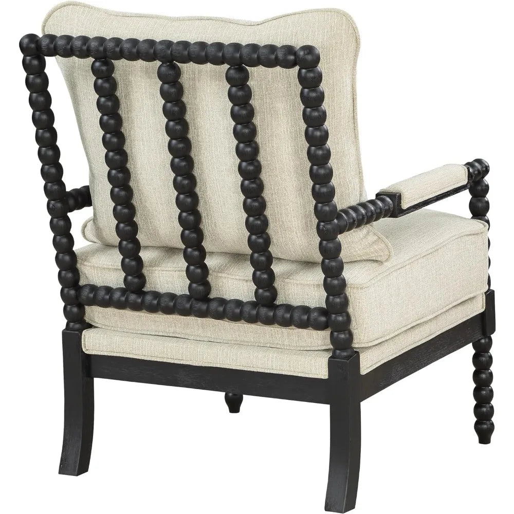 OSP Home Furnishings Eliza Spindle Accent Chair, Linen Fabric with Black Wood chairs living room  papasan chair