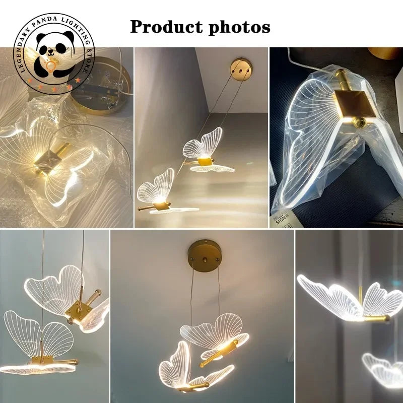 Modern Butterfly Led Chandelier Lighting Bedroom Bedside Background Acrylic Pendant Lamp Home Deco Hanging Celing Light Fixtures