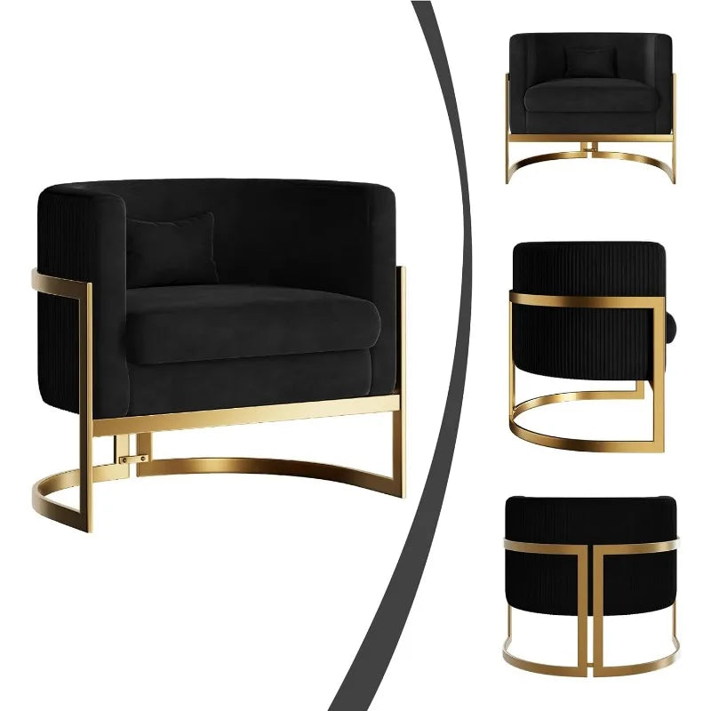 Apeaka Velvet Accent Chair Gold Modern Barrel Chair Upholstered Arm Chairs for Bedroom Living Room Sofa Chair Club Chairs Black