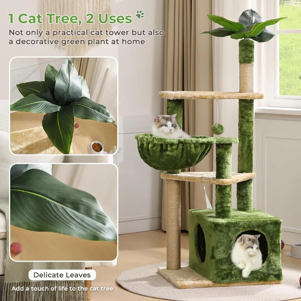 Upholstered 5-Level 51" Cat Tree with 1 Condos, Green Cat Furniture Cat Supplies