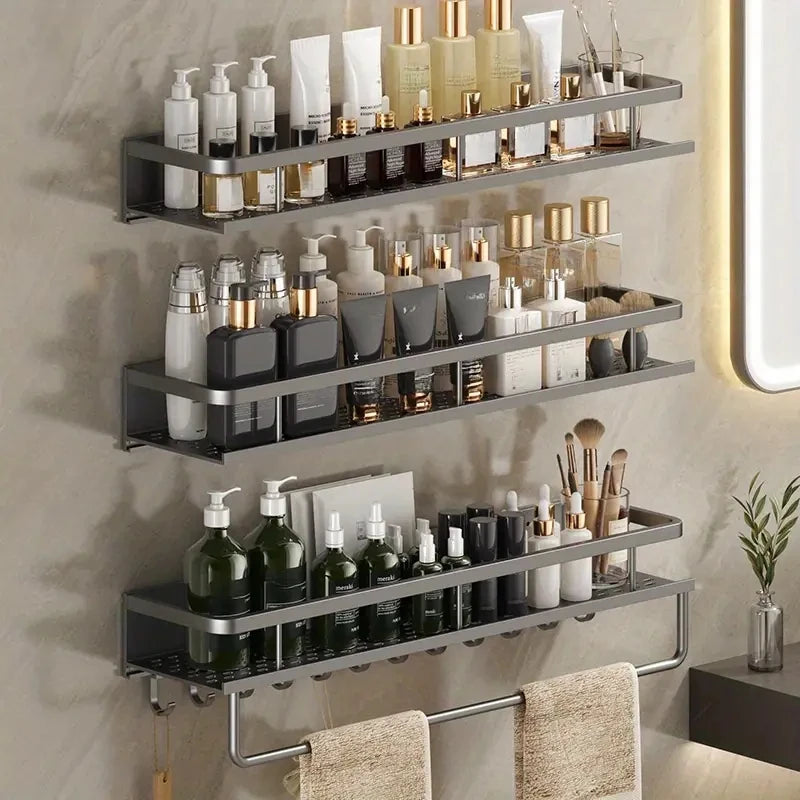 1 Piece Bathroom Rack Wall-Mounted Shampoo And Cosmetic Storage Rack Aluminum Shower Shelf Towel Toothbrush Tooth Cup Storage To