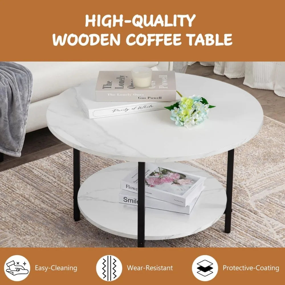 TOYSINTHEBOX Round Coffee Tables, Accent Table Sofa Table Tea Table with Storage 2-Tier for Living Room, Office Desk, Balcony,