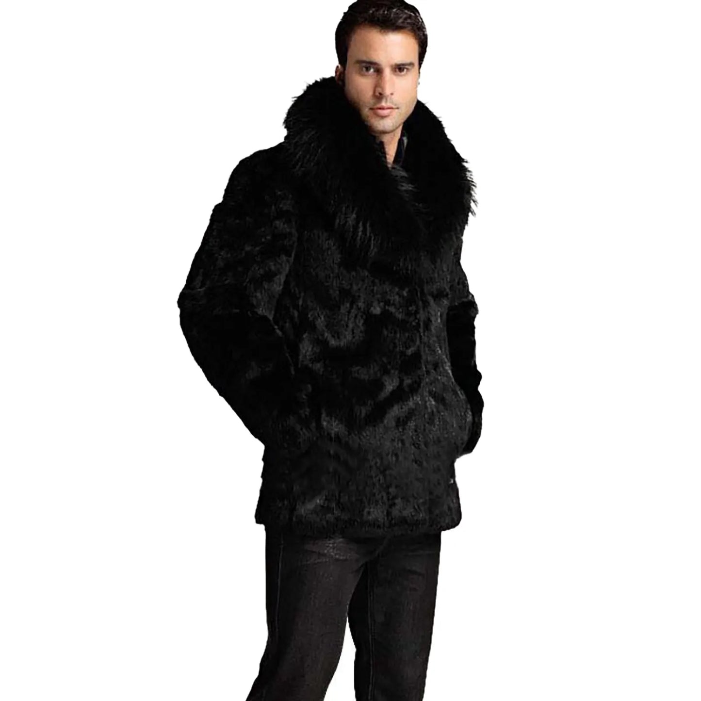 Winter Men's Coat Jackets Solid Color Faux Fur Outwear Turndown Collar Long Sleeved Coat Wool Cardigan Jackets Warm Overcoats