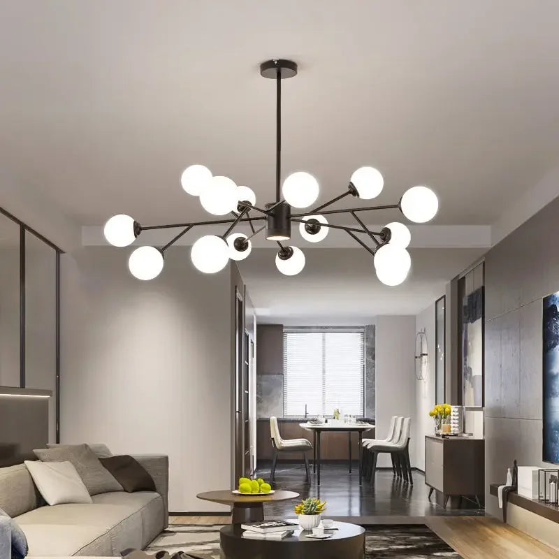 2024 Minimalist Modern Light Luxury LED Chandelier Glass Ball Lampshade Bedroom Living Room Dining Table Decoration Chandelier